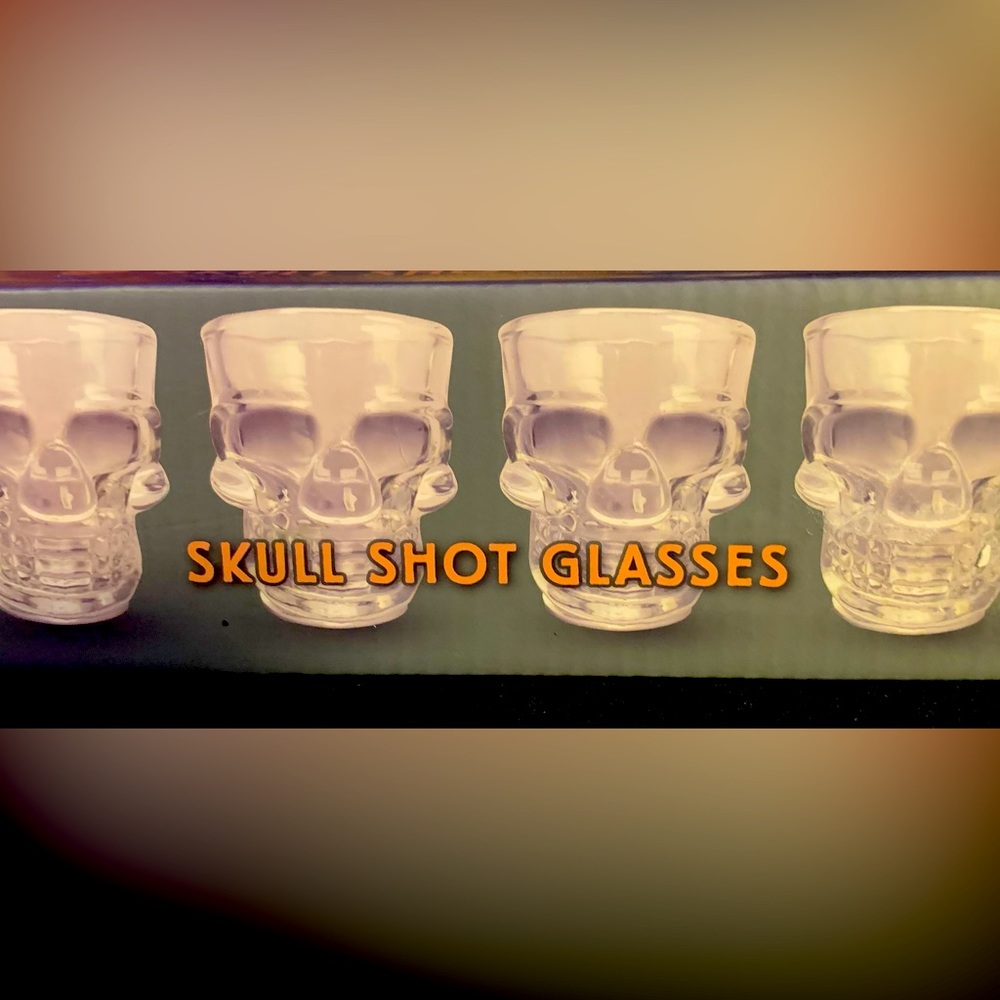 4 Thick Glass Skull SHOT Glasses Or Great If You Like Skulls??